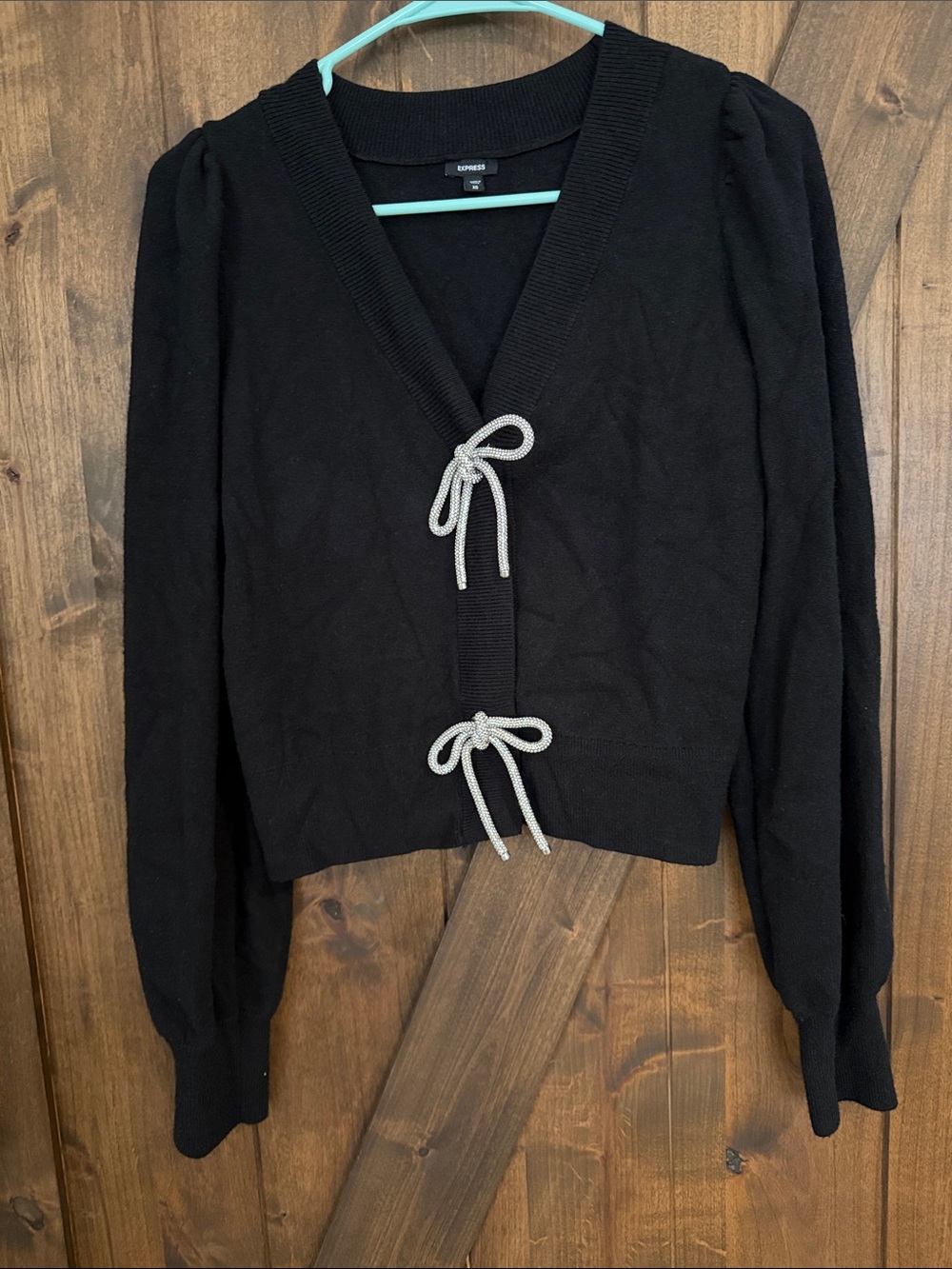 Express Black Cropped Cardigan with Silver Rope Ties
